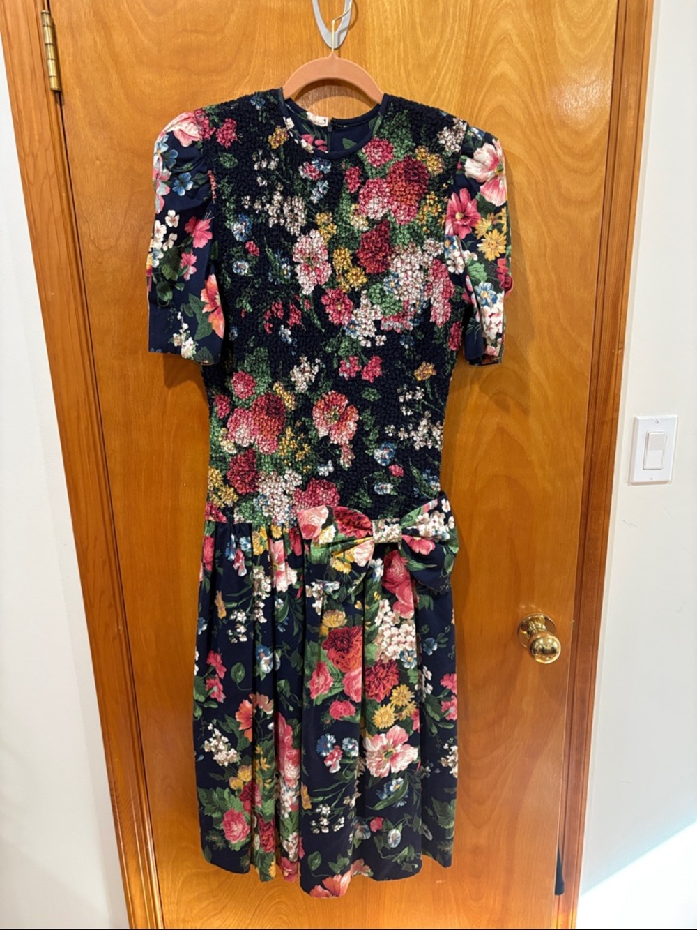 Vintage Talbots Navy Floral Smocked Midi Dress